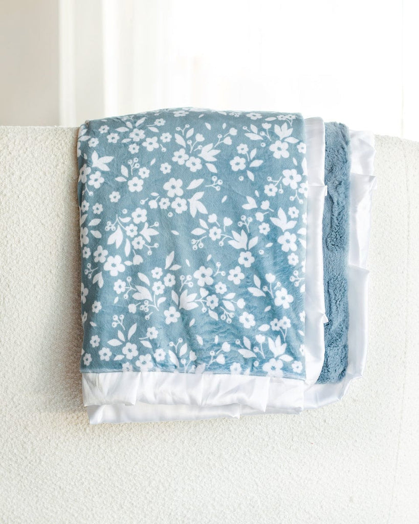 Dainty Floral Blue Plush Blanket Minky Couture