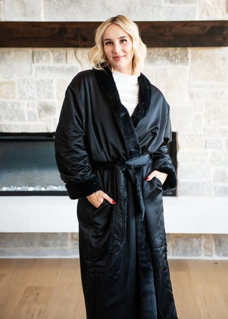 Satin Black Robe Adult X-Large | Minky Couture Satin Black Robe Adult X-Large | Minky Couture