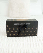 Large Gift Box with black ribbon in a stylish black design and the text 'BEST BLANKET EVER.'