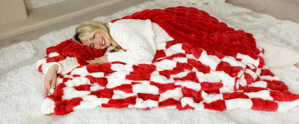 The Big One Red Buff Check Throw Blanket – 60x72 Oversized Fluffy Soft Gift