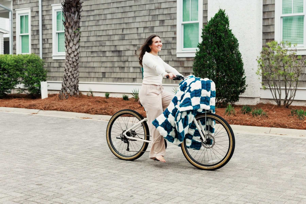 Hugs Check Brewer Blue Blanket | Minky Couture