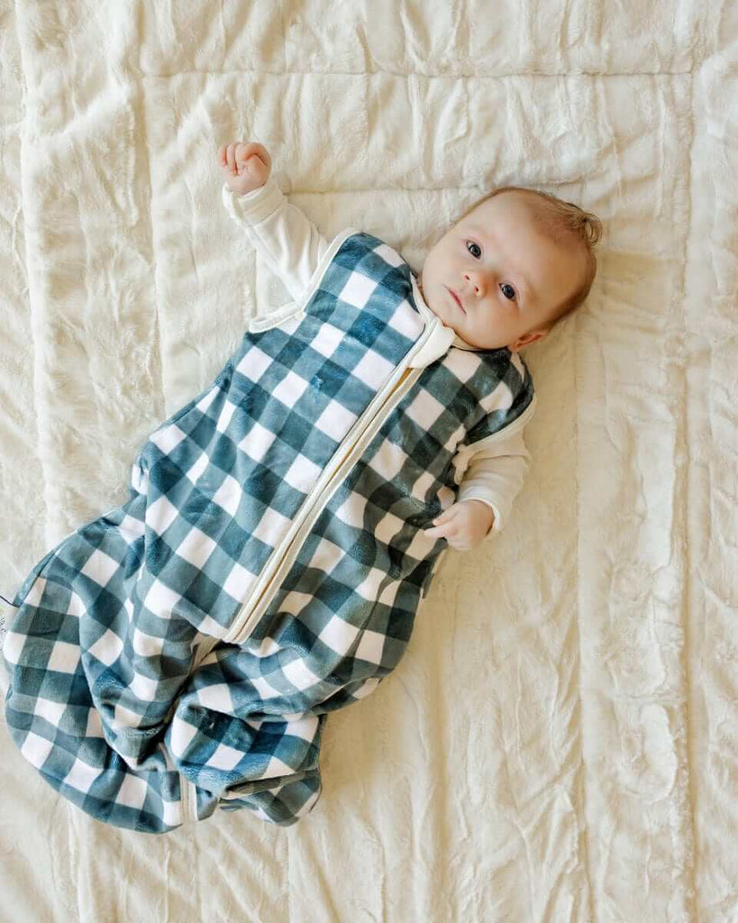 Dusty Blue Gingham Wearable Minky Blanket Sleep Sack | Minky Couture