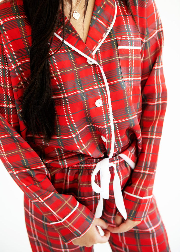 Middle of the Night Pajamas Satin Red Plaid Minky Couture