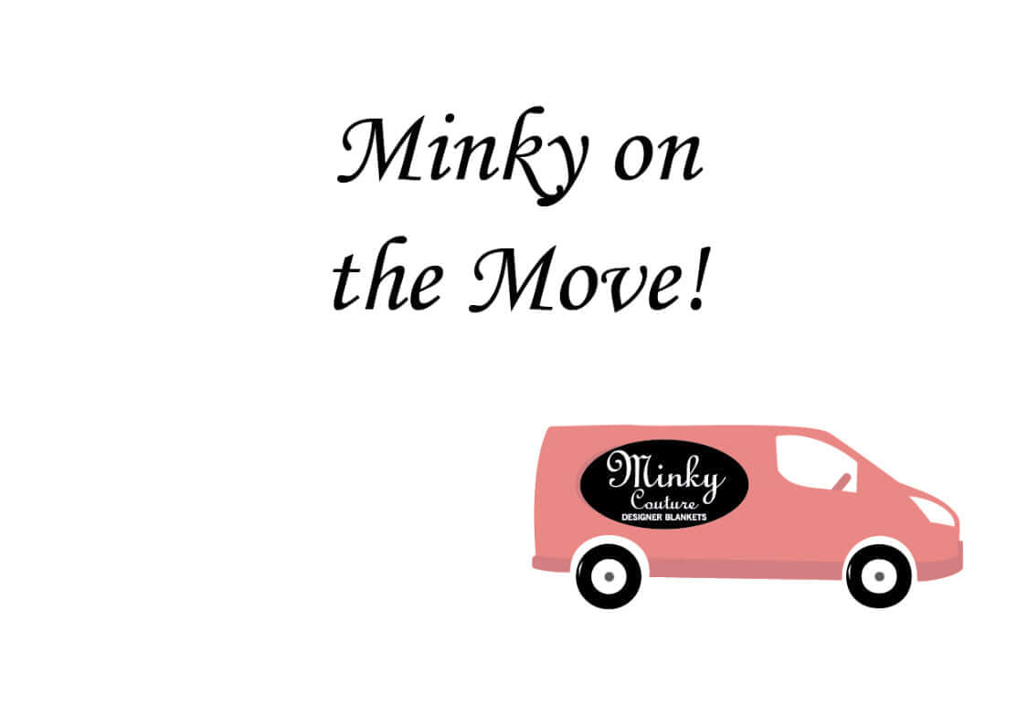 Minky on the Move! image featuring a pink van promoting Minky Couture blankets.
