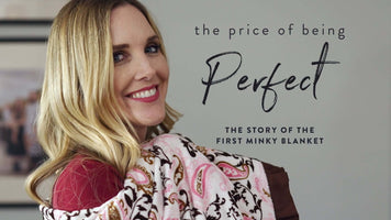 Heart of Minky Story The Price of Being Perfect featuring the first Minky blanket and a smiling woman.