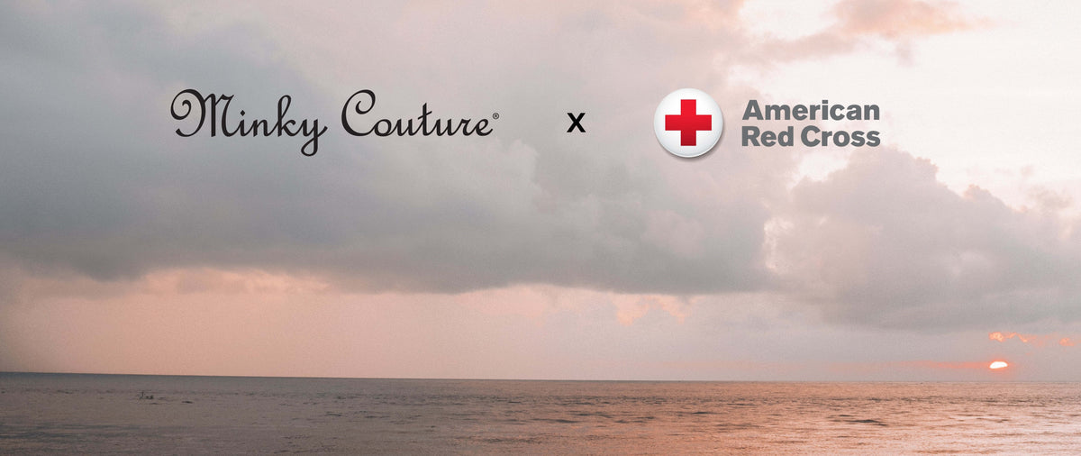 Maui Fire Relief - Minky Couture x Red Cross partnership image with ocean and sunset in background.