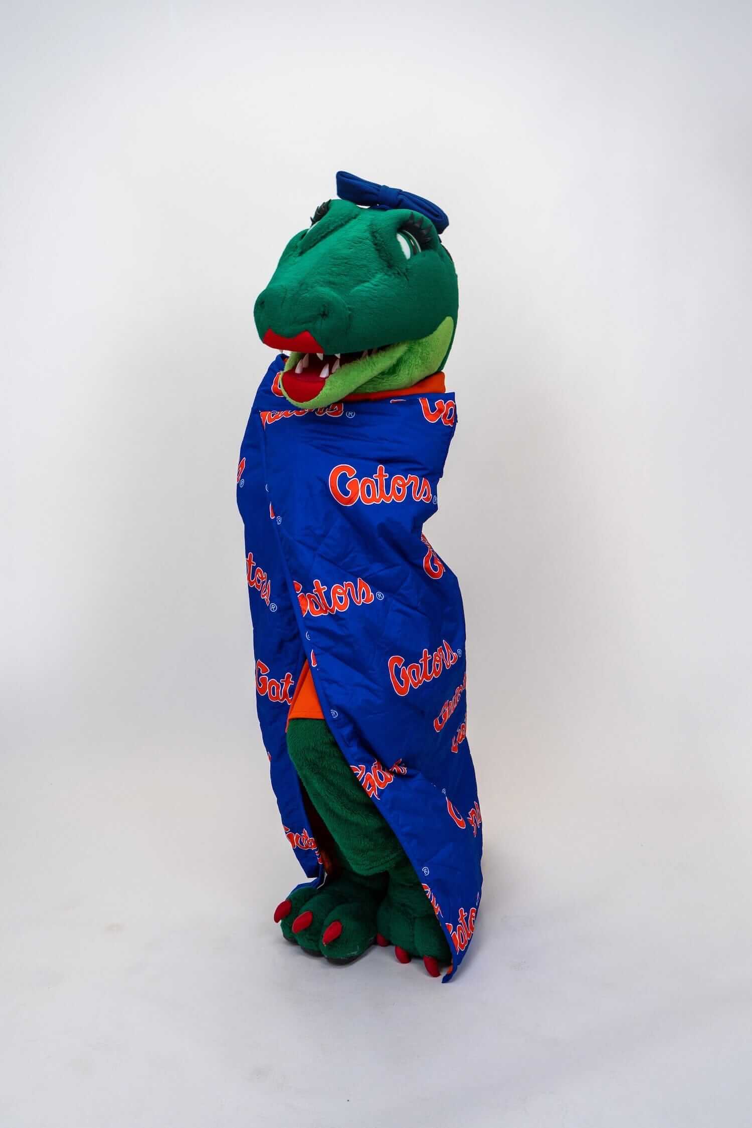 Everywhere Florida Gators Hooded Stadium Blanket featuring Gators mascot in cozy blue and orange design.