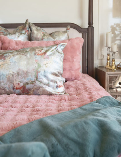 Ballet Rose Cloud Sham in a soft blush tone, enhancing a cozy and elegant bedroom aesthetic.