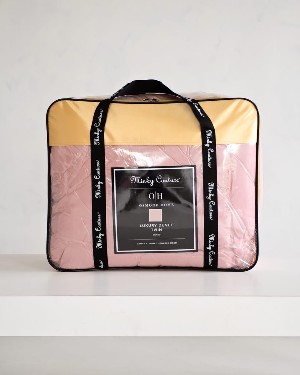 Ballet Rose Cloud Sham luxury duvet by Minky Couture, featuring a soft blush color and elegant packaging.