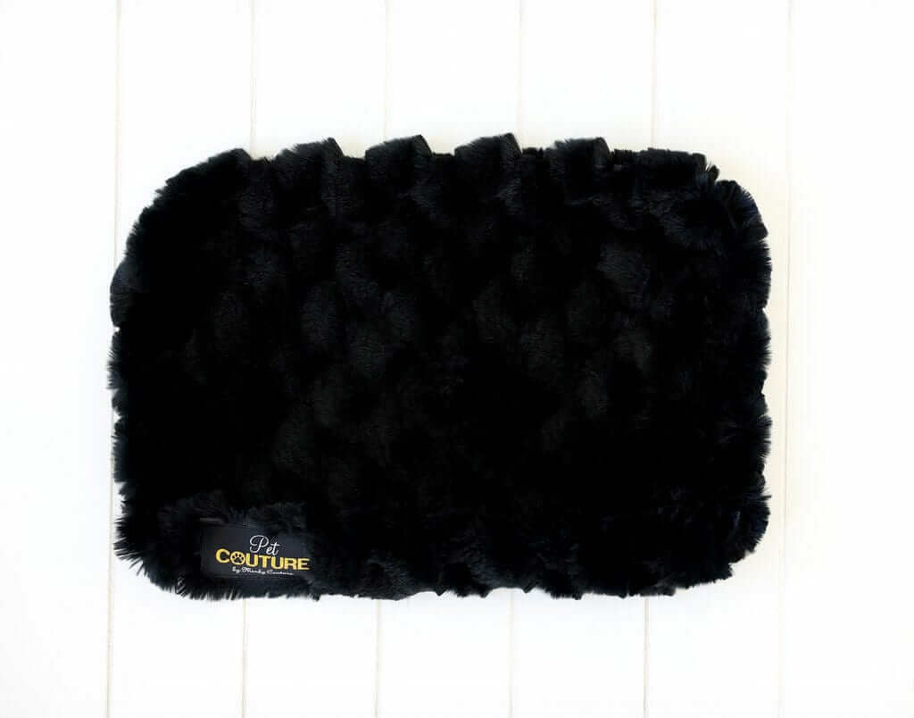Black Crinkle Pet Crate Pad cover made with Minky fabric for durability and comfort, perfect for pet crates.