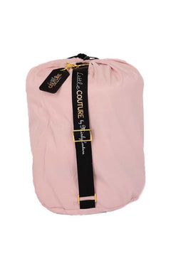 Sleeping Bag in pink Blush, in a compact storage form, featuring a stylish blush exterior and a convenient strap.