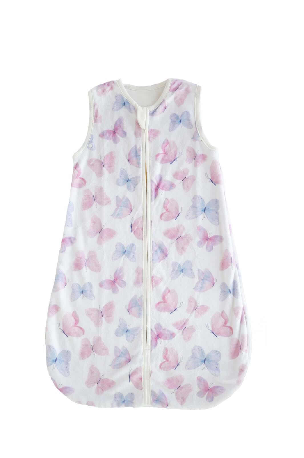 Butterfly Wearable Minky Blanket featuring a soft design with colorful butterflies for infants, perfect for safe sleep.