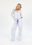 Women's Button Up Pant Set - Baby Blue Bow