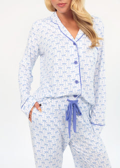 Women's Button Up Pant Set - Baby Blue Bow