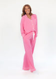 Women's Button Up Pant Set - Candy Pink