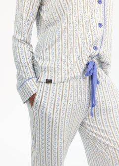 Women's Button Up Pant Set - Periwinkle Stripe