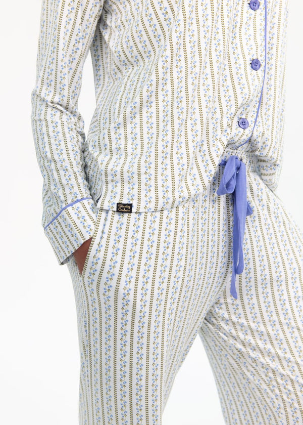 Women's Button Up Pant Set - Periwinkle Stripe