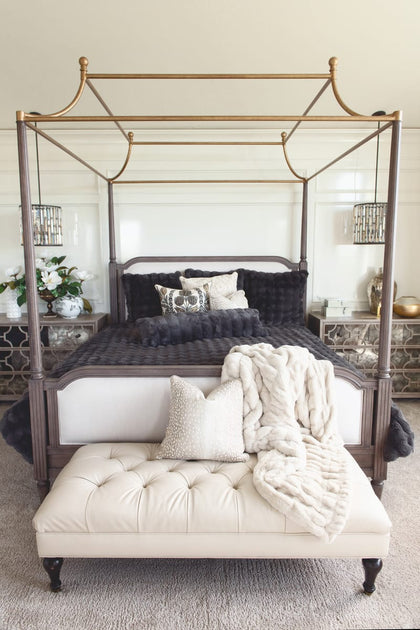 Charcoal Cloud Duvet on a canopy bed with elegant decor in a modern bedroom setting.