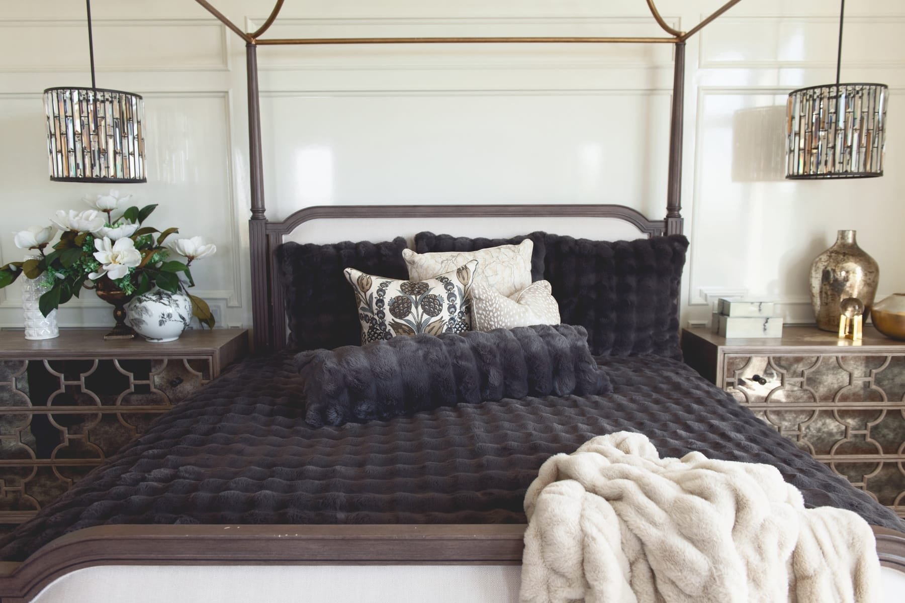Luxurious bedroom featuring the Charcoal Cloud Sham on a stylish bed, enhancing modern elegance and comfort.