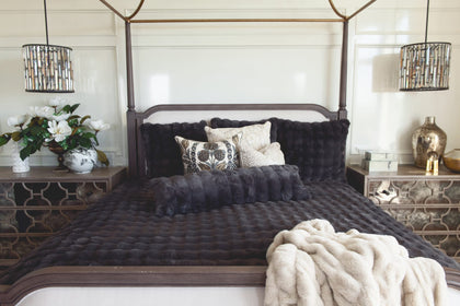 Luxurious bedroom featuring the Charcoal Cloud Sham on a stylish bed, enhancing modern elegance and comfort.