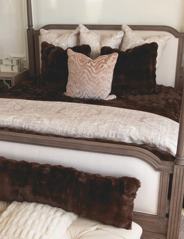 Chocolate Cloud Duvet displayed on a luxurious bed with elegant pillows, showcasing rich brown tones for comfort.