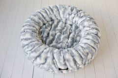 Cloudy Day Blue Pet Bed cover with soft minky fabric, durable and machine washable, ideal for pet comfort.