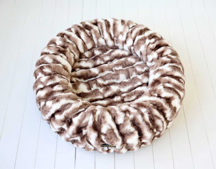 Cloudy Day Brown Pet Bed cover featuring plush Minky fabric for comfort and style.