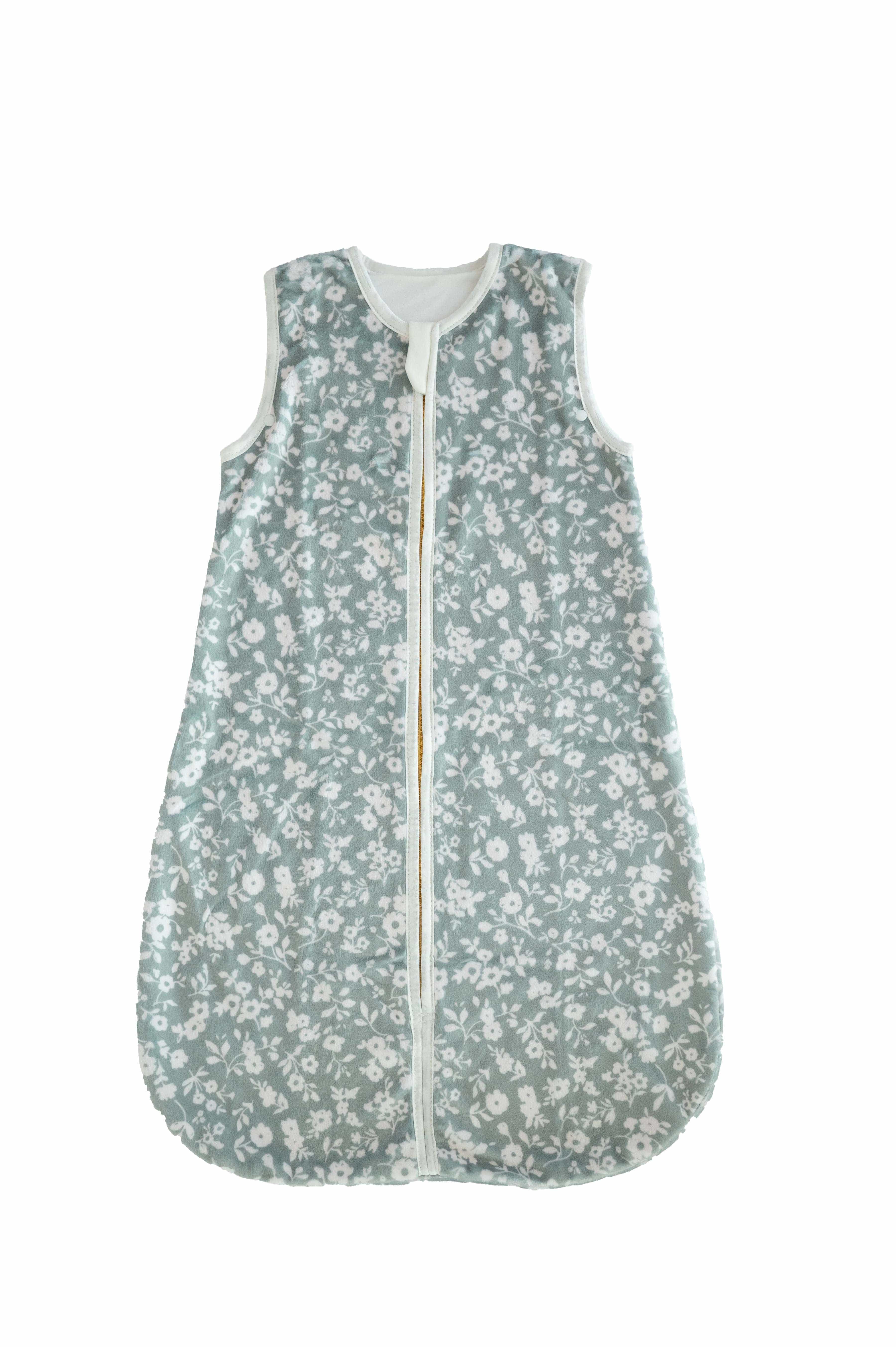 Dainty Floral Sage Wearable Minky Blanket featuring a soft floral design and convenient zipper.