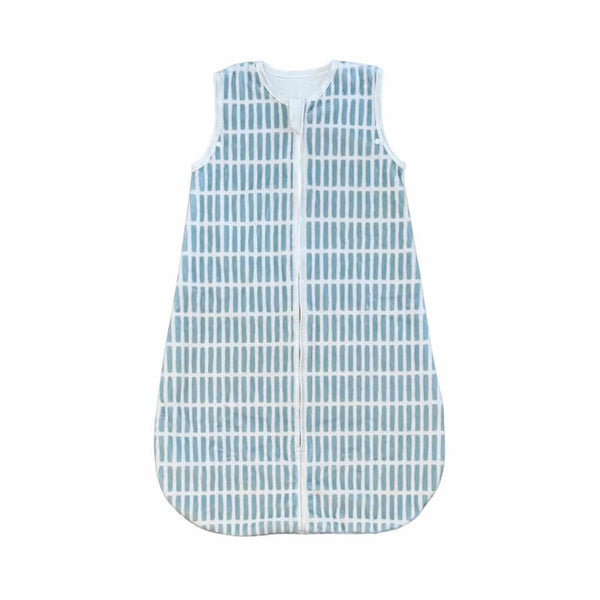 Light blue patterned baby Dash Wearable Minky Blanket with front zipper and sleeveless design.