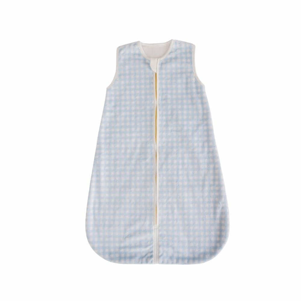 Dusty Blue Gingham Wearable Minky Blanket designed for safe infant sleep with luxurious comfort.