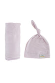 Swaddle and Hat Lavender set featuring a soft bamboo swaddle and matching hat for cozy baby sleep.