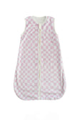 Pink Check Wearable Minky Couture Blanket with light pink check pattern and gold zipper.