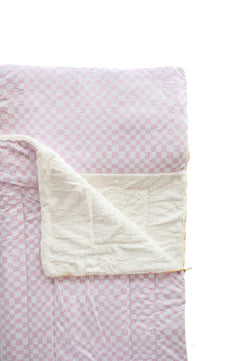 Sleeping Bag Pink Check with soft Minky shell and plush lining, perfect for cozy slumber parties.