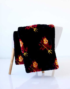 Arizona State Sun Devils Minky Couture blanket featuring mascot designs.