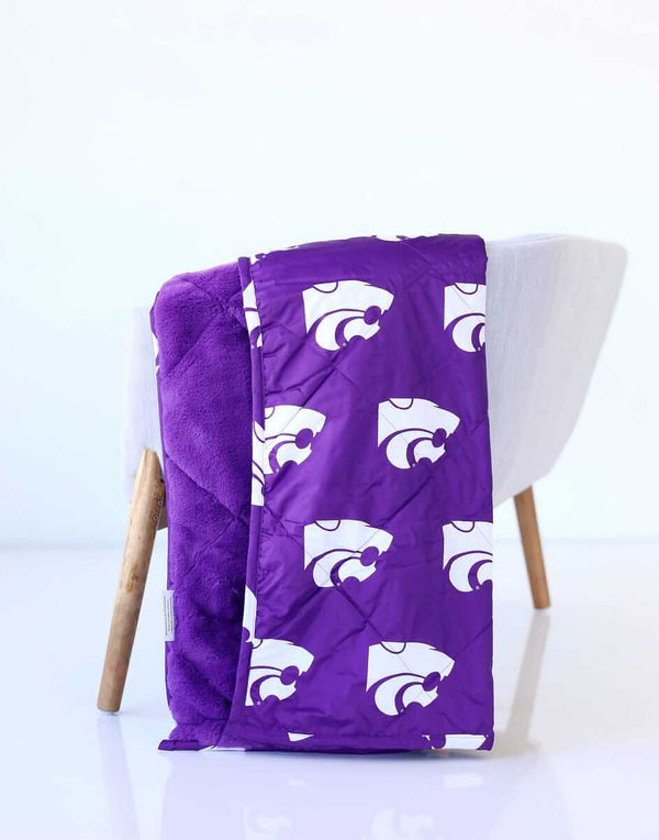 Purple Kansas State Wildcats Hooded Stadium blanket with white wildcat logos.