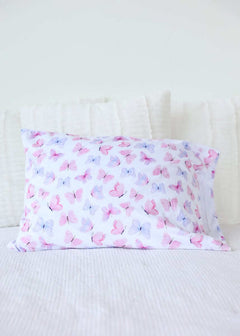 Pastel Butterfly Blanket with pink and lilac butterflies on a white background, perfect for a cheerful decor.