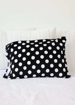 Happiest Blanket featuring white polka dots on a black background, perfect for stylish comfort.