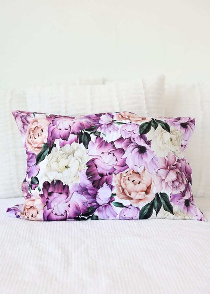 Purple Promise Blanket with large peonies in purple, pink, and cream colors, perfect for cozy snuggles.