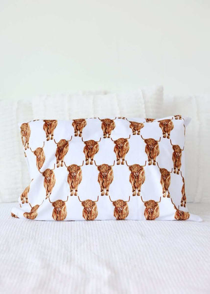 Highland Cow Blanket design showcasing Highland cows on a white background, perfect for home decor.
