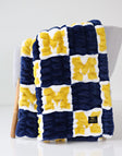 Hugs University of Michigan Wolverines Blanket in blue and maize colors with soft checkerboard design.