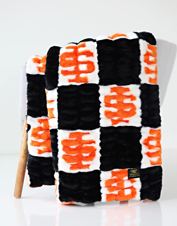 Idaho State Bengals Blanket Hugs in a cozy checkered black and orange design, perfect for showing team pride.
