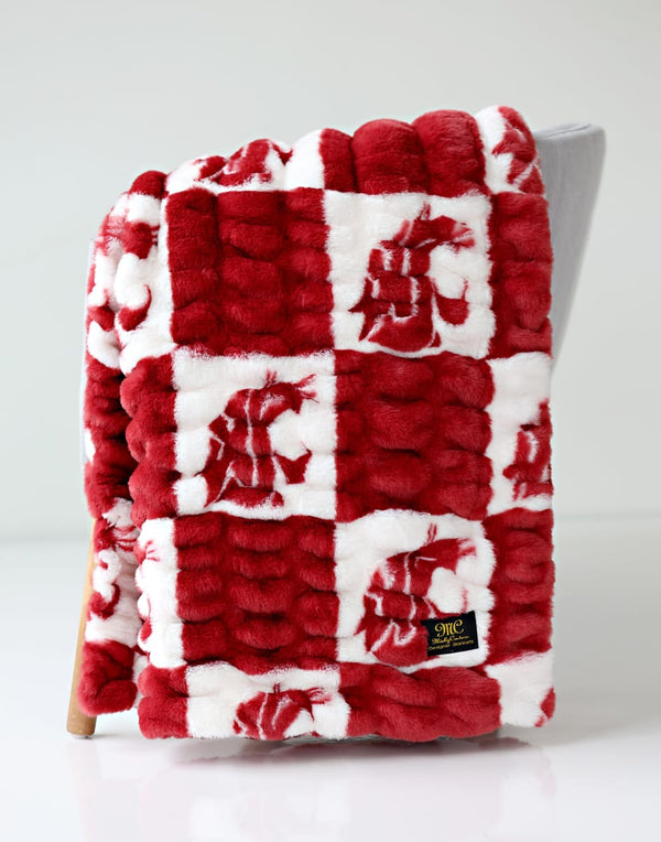 Washington State Cougars Blanket in vibrant red and white, perfect for cozy warmth and team spirit.