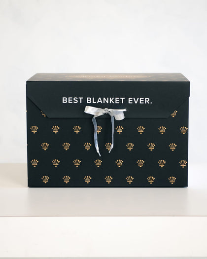 Gift Box featuring luxurious design with "BEST BLANKET EVER" printed on it, ideal for gifting blankets.