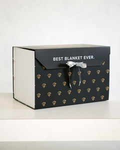 Gift Box with luxurious design, featuring 'BEST BLANKET EVER.' text and decorative pattern for the ultimate gifting experience.
