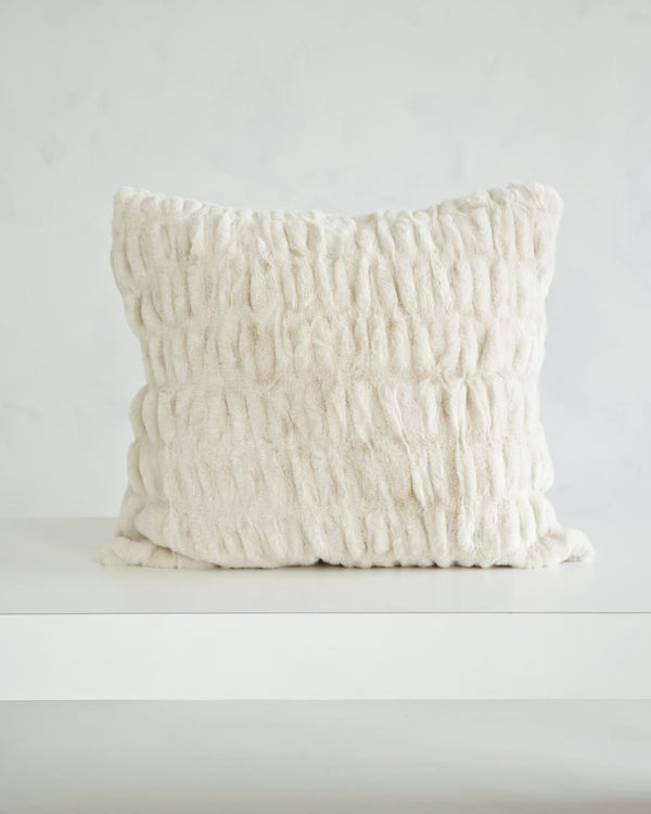 Hugs Ancient Scroll Sham showcasing its soft and cozy off-white fabric on a minimalist background.