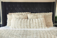 Bed with textured Minky Couture Hugs Ancient Scroll Sham pillows and duvet