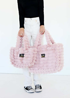 Annie Bag Ripple Blush displayed in two sizes, showcasing luxurious blush texture and stylish design.