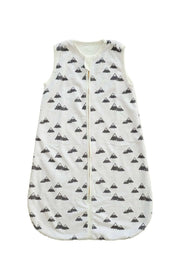 Mountains Wearable Minky Blanket featuring gray mountains and gold zipper, perfect for safe infant sleep.