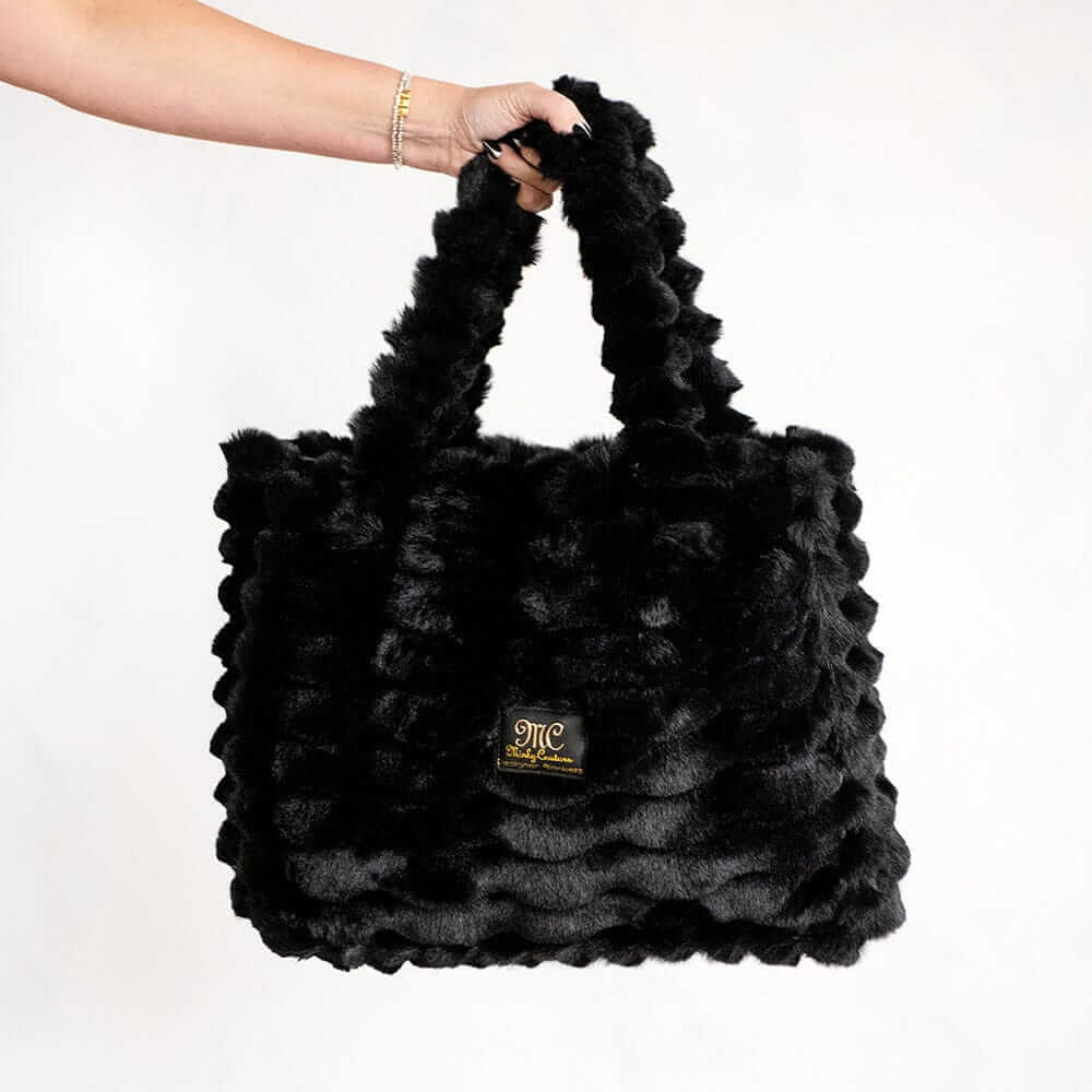 Annie Bag - Ripple Black Plush Handbag | Minky Couture