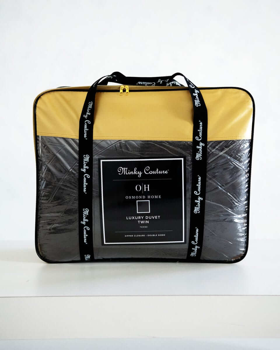 Charcoal Cloud Duvet packaged in Minky Couture's stylish carrying case.